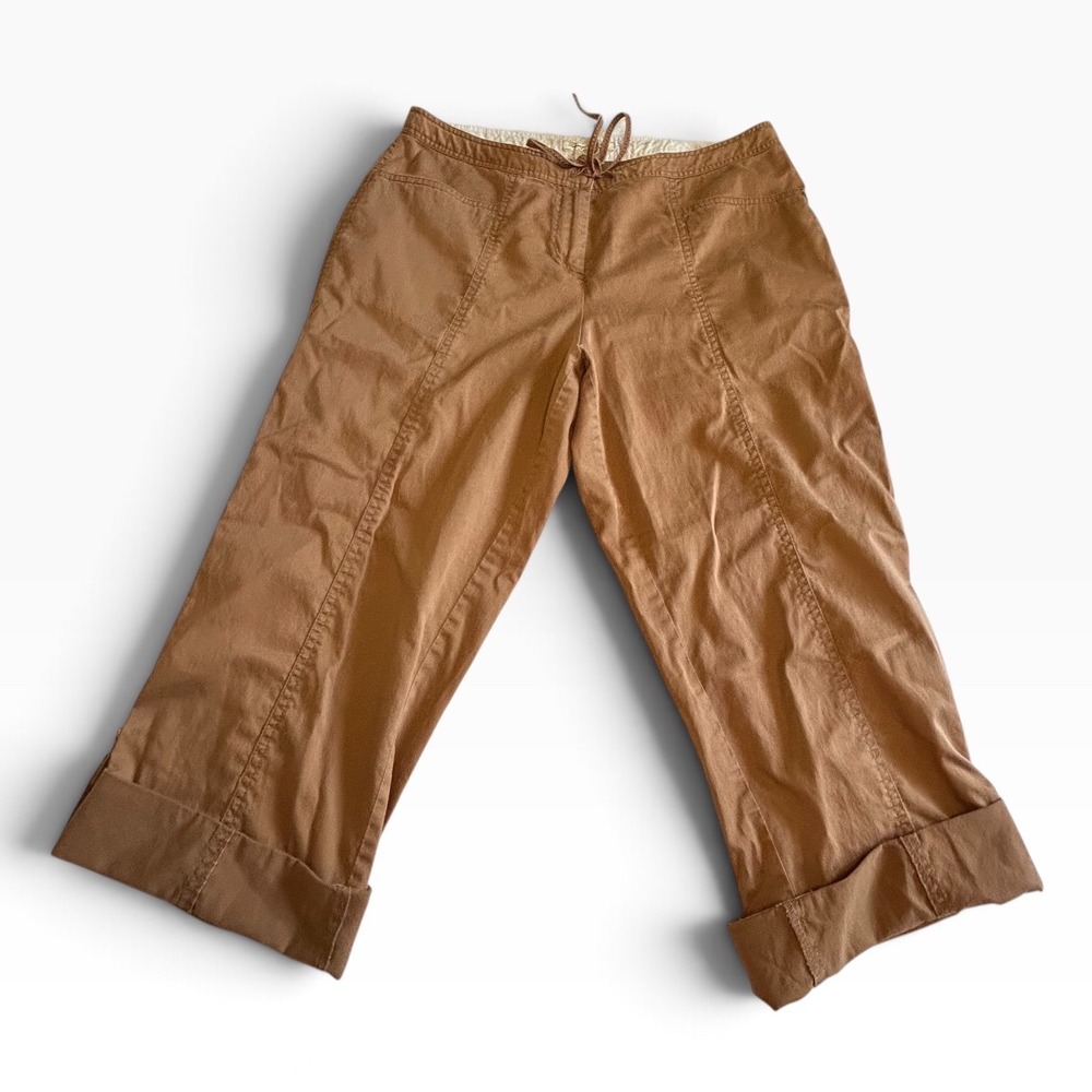 Tommy Bahama Stretch Brown Crop Pants Cuffed Wide Leg Drawstring Size 8